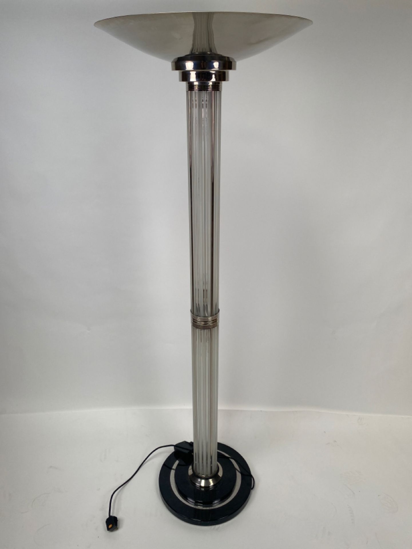 Art Deco Style Model le Mons Glass Rods, Chrome, and Black Lacquer Floor Lamp