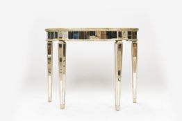 Art Deco Panelled Mirrored Demilune Console Table