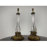 Pair of Mid Century Bronze with Glass Table Lamps