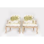 Pair of Victorian Style Armchairs In The Style of Louis XV Period In Fabric Depicting Modern Londern