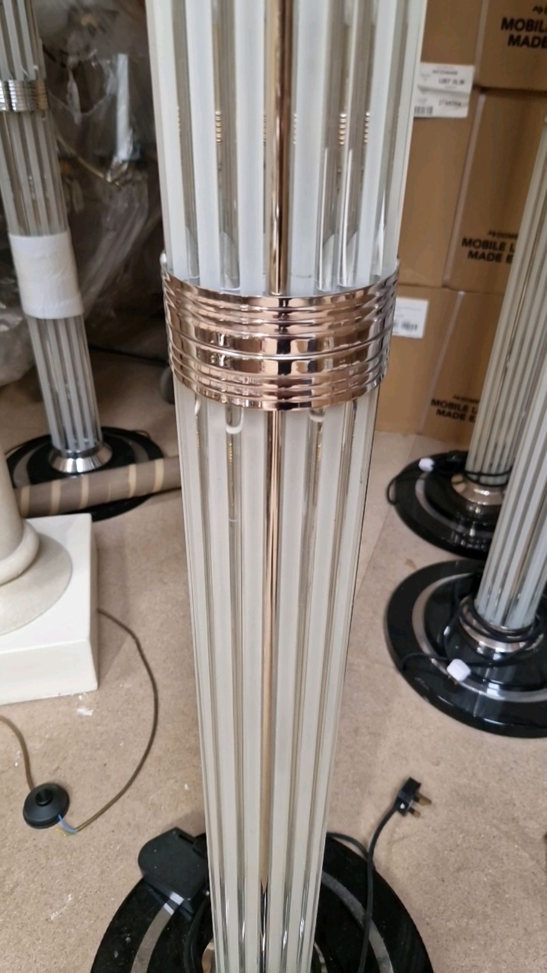 Art Deco Style Model le Mons Glass Rods, Chrome, and Black Lacquer Floor Lamp - Image 5 of 7