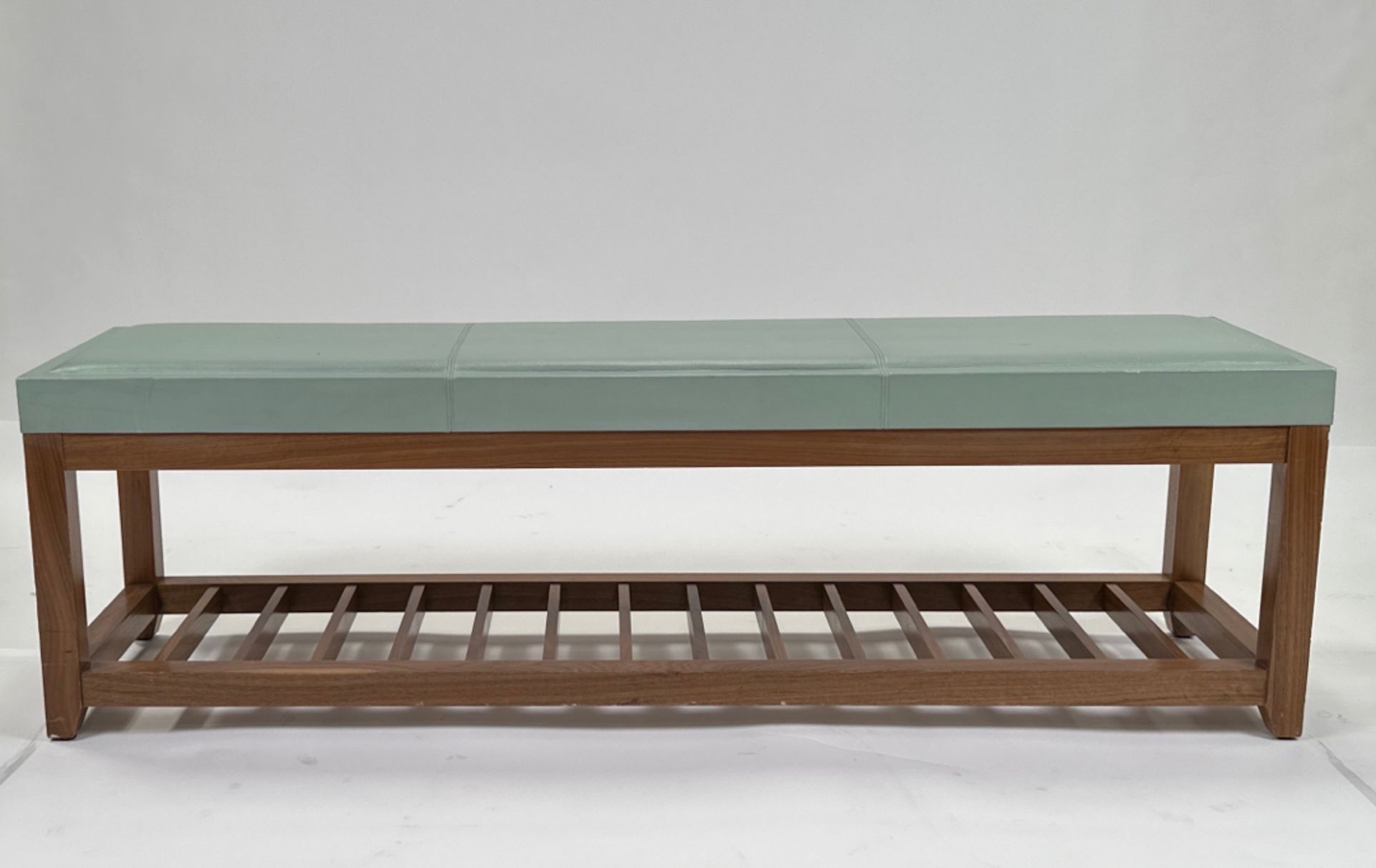 Large Leather Bench with Slats