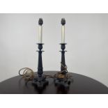 Pair of Bronze Candlestick Lamps