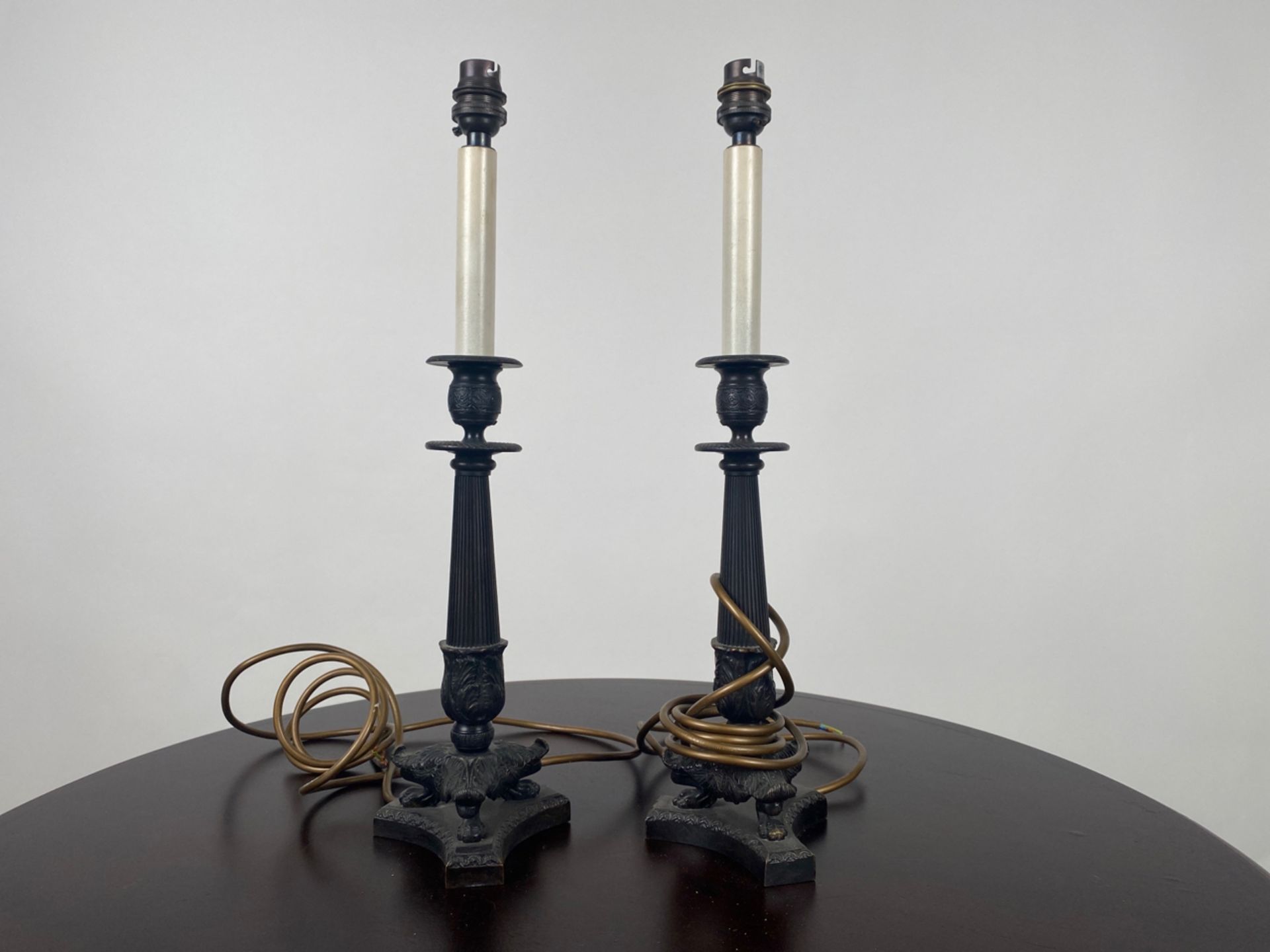 Pair of Bronze Candlestick Lamps