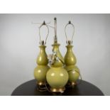 Trio of Yellow Ceramic Table Lamps