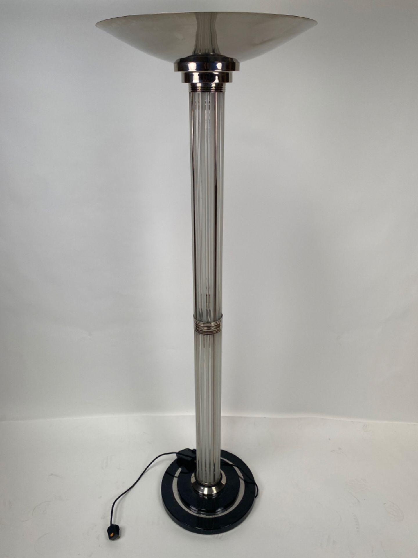 Art Deco Style Model le Mons Glass Rods, Chrome, and Black Lacquer Floor Lamp - Image 5 of 11