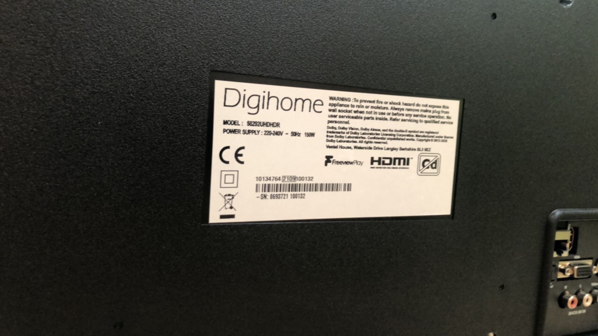 DIGIHOME 58 INCH 58292UHDHDR UHD TV - Image 2 of 2