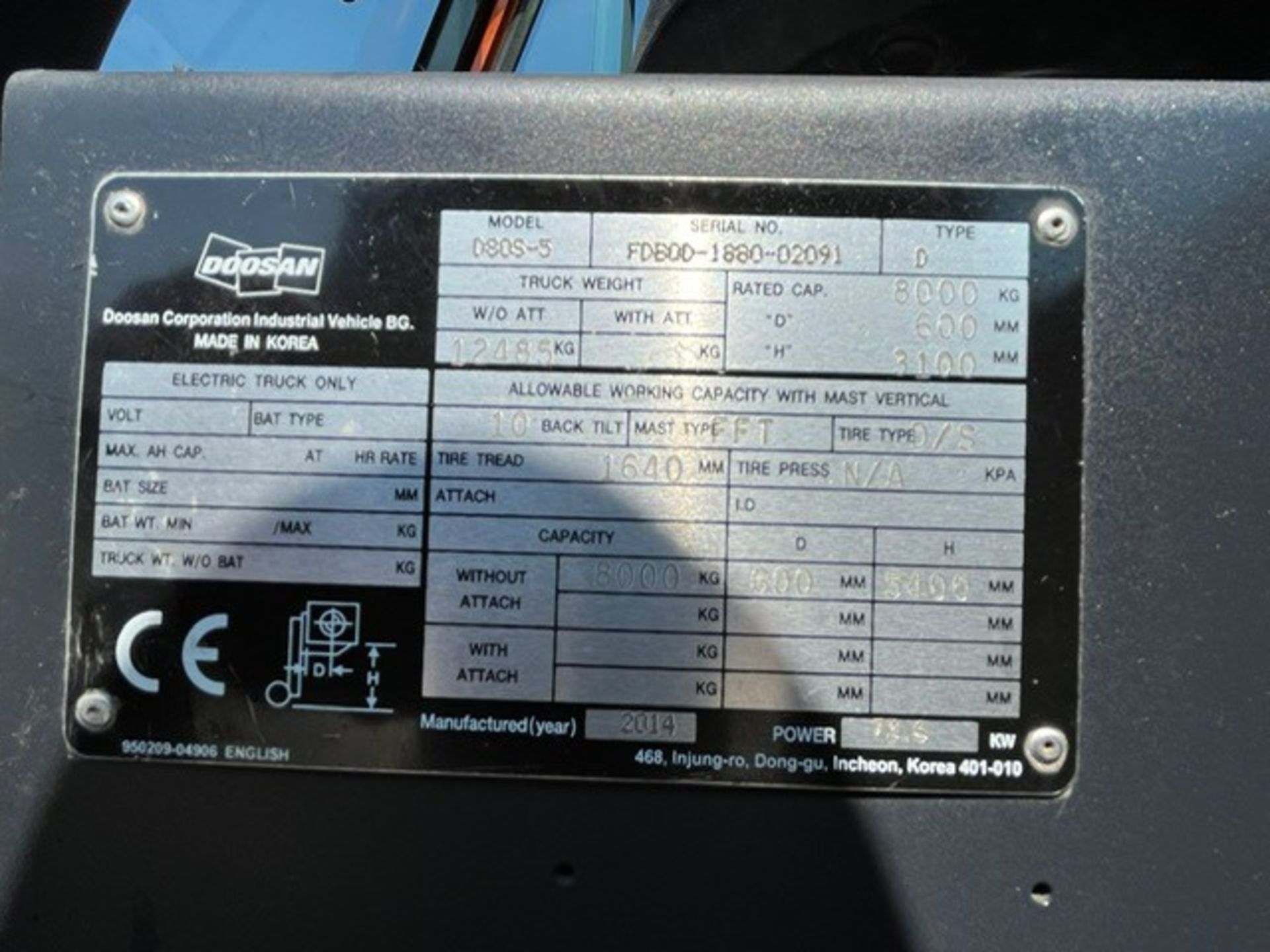 2014, DOOSAN Forklift - Kubota Engine - Image 7 of 7