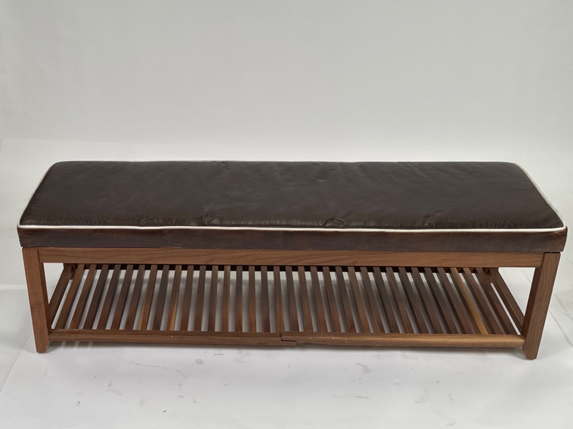 Wood & Faux Leather Bench - Image 2 of 5