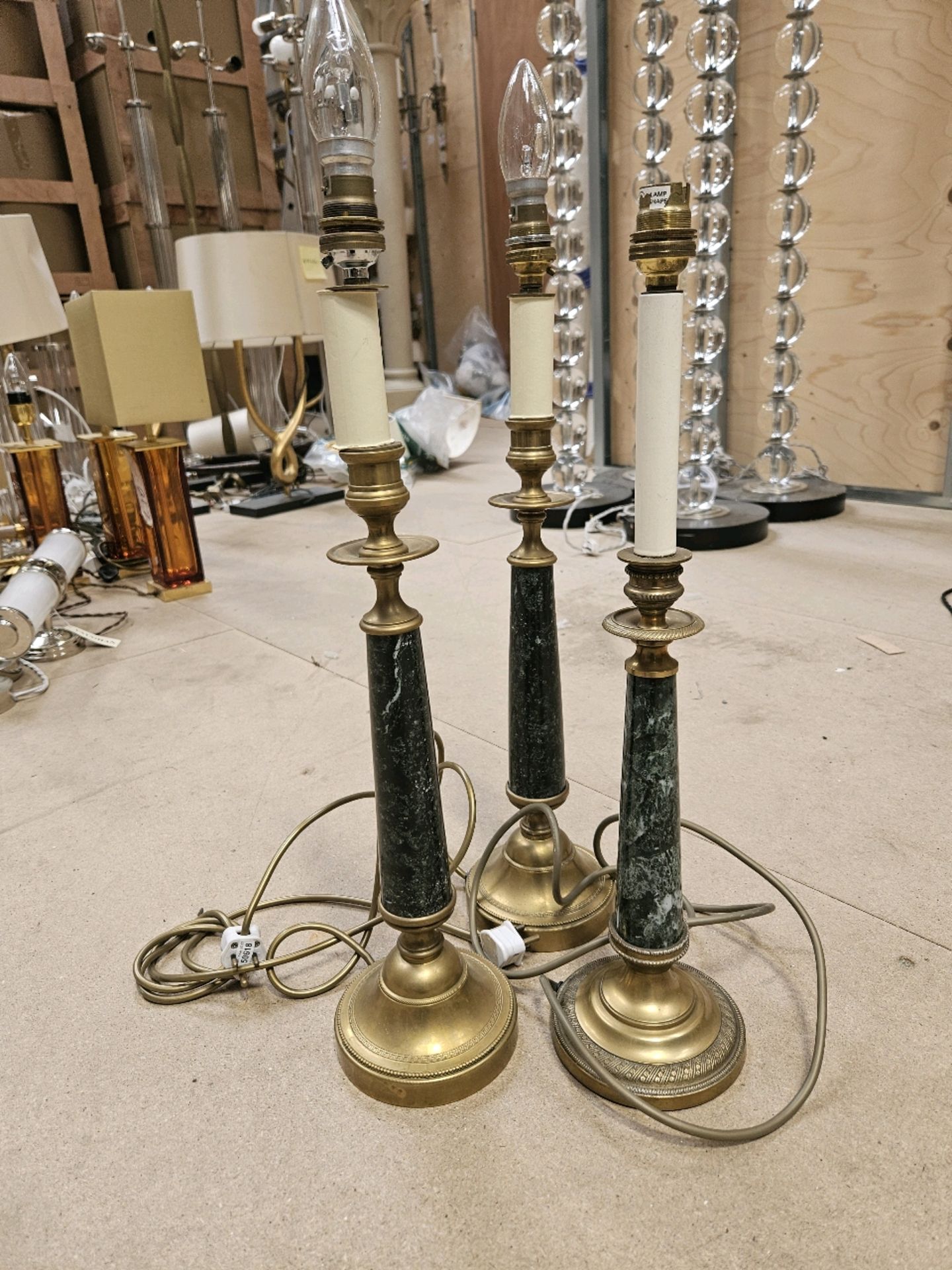 Trio of Regency Style Brass and Marble Table Lamps - Image 2 of 2