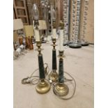 Trio of Regency Style Brass and Marble Table Lamps