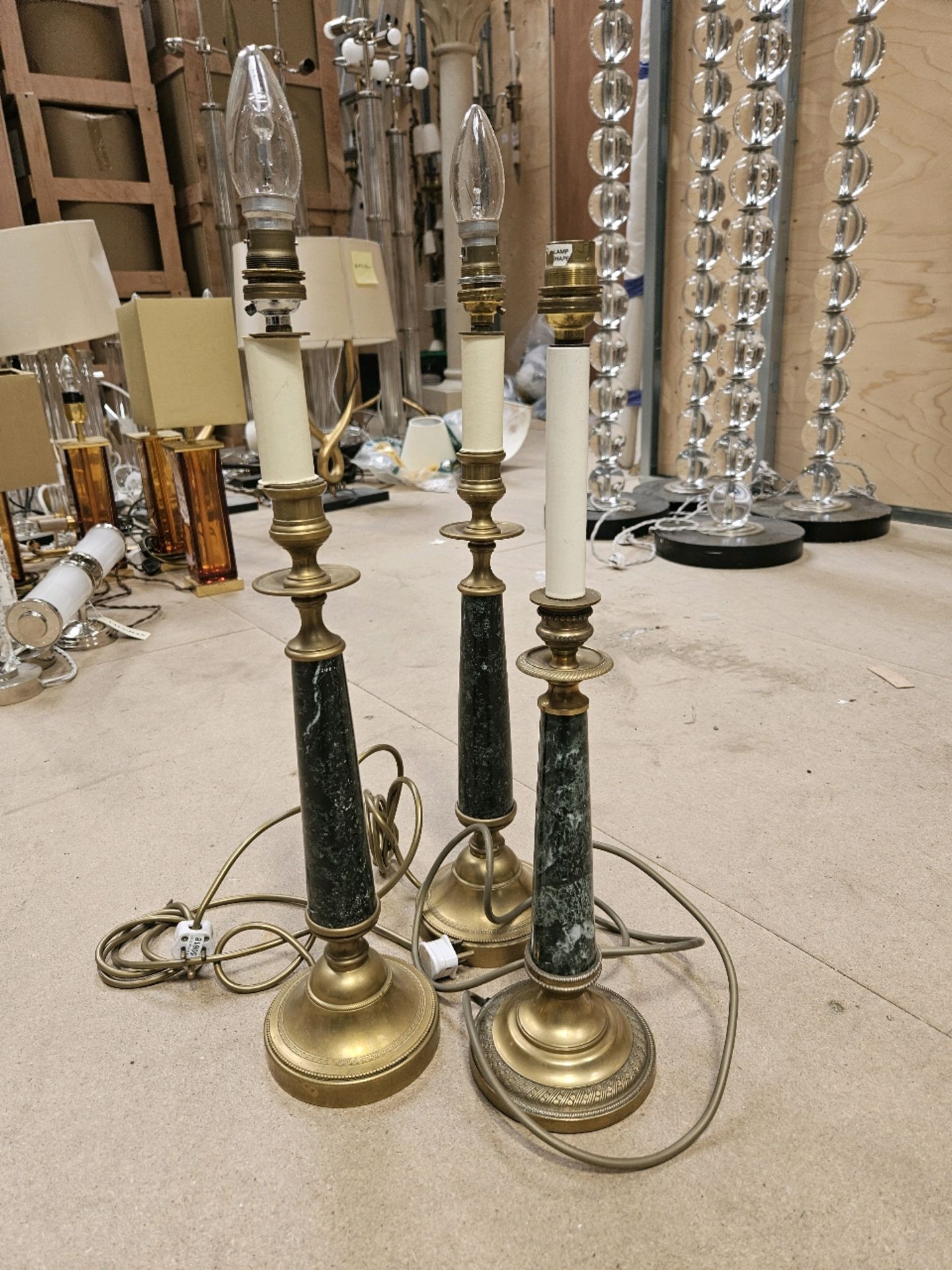 Trio of Regency Style Brass and Marble Table Lamps