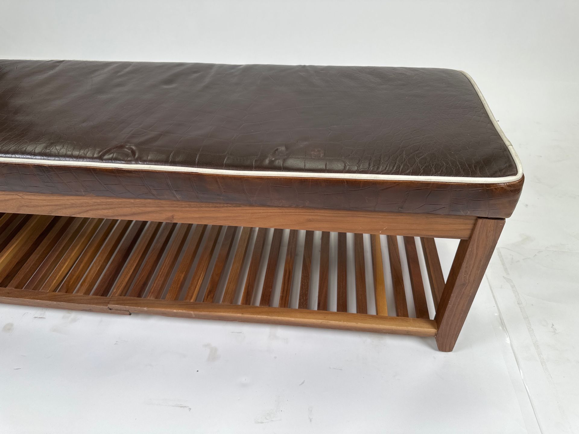 Wood & Faux Leather Bench - Image 4 of 5
