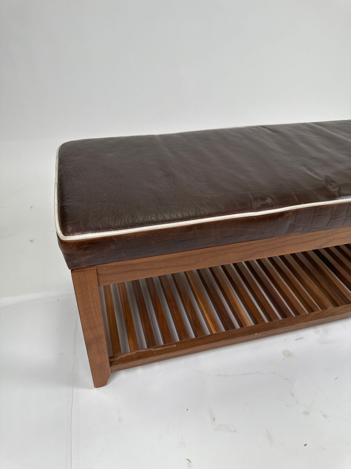 Wood & Faux Leather Bench - Image 3 of 5