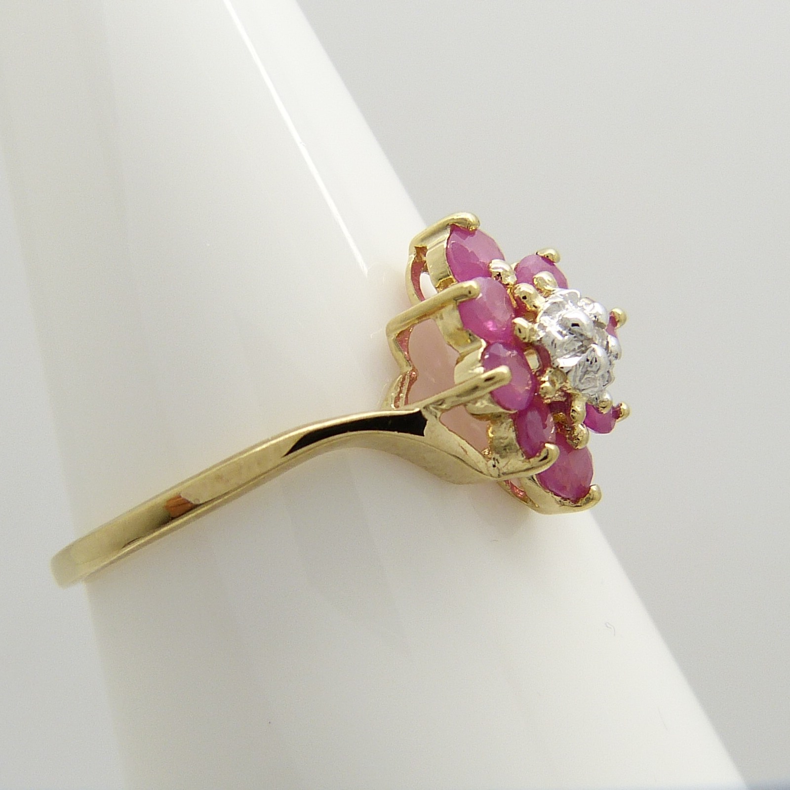 Lozenge-shaped yellow gold ruby and diamond dress ring - Image 2 of 6