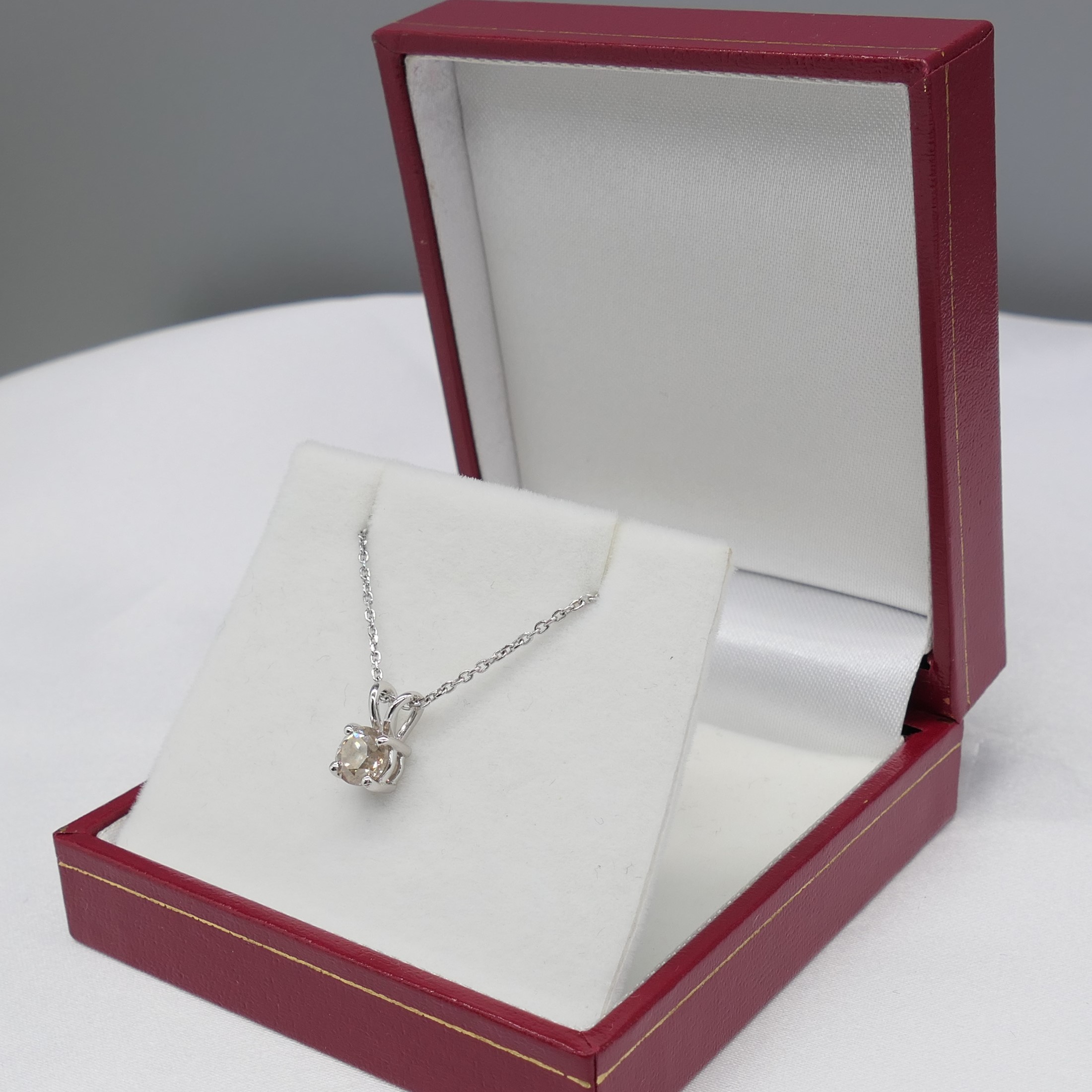 18ct white gold 0.74 carat diamond solitaire pendant with chain, boxed. - Image 7 of 7