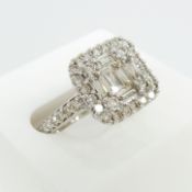 White gold square panel dress ring set with 1.02 carats diamonds, with gift box.