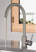 Designer MANHATTAN Kitchen Tap. Modern minimalist styling, finished in brushed stainless steel