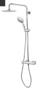 Designer Thermostatic Mixer Shower in Chrome Finish, with Square Valve and Round Shower Head.