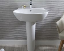 Laura Ashley Designer Modern Style Ceramic Wash Basin and Pedestal, 680mm wide x 490mm deep x 830mm