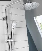 Designer Thermostatic Mixer Shower in Chrome Finish, with Square Valve and Round Shower Head.