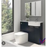 Designer Right Handed P-Shape Modern Bathroom Vanity & WC Unit in Anthracite Grey, White and Chrome
