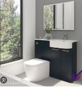 Designer Right Handed P-Shape Modern Bathroom Vanity & WC Unit in Anthracite Grey, White and Chrome