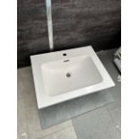 Designer Modern 600mm x 460mm Poly Marble Vanity Sink Basin in White with Chrome Overflow, RRP £269