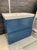 Designer Modern Style Vanity Unit in Royal Blue and White. 620Mm wide x 400mm deep x 560mm high.