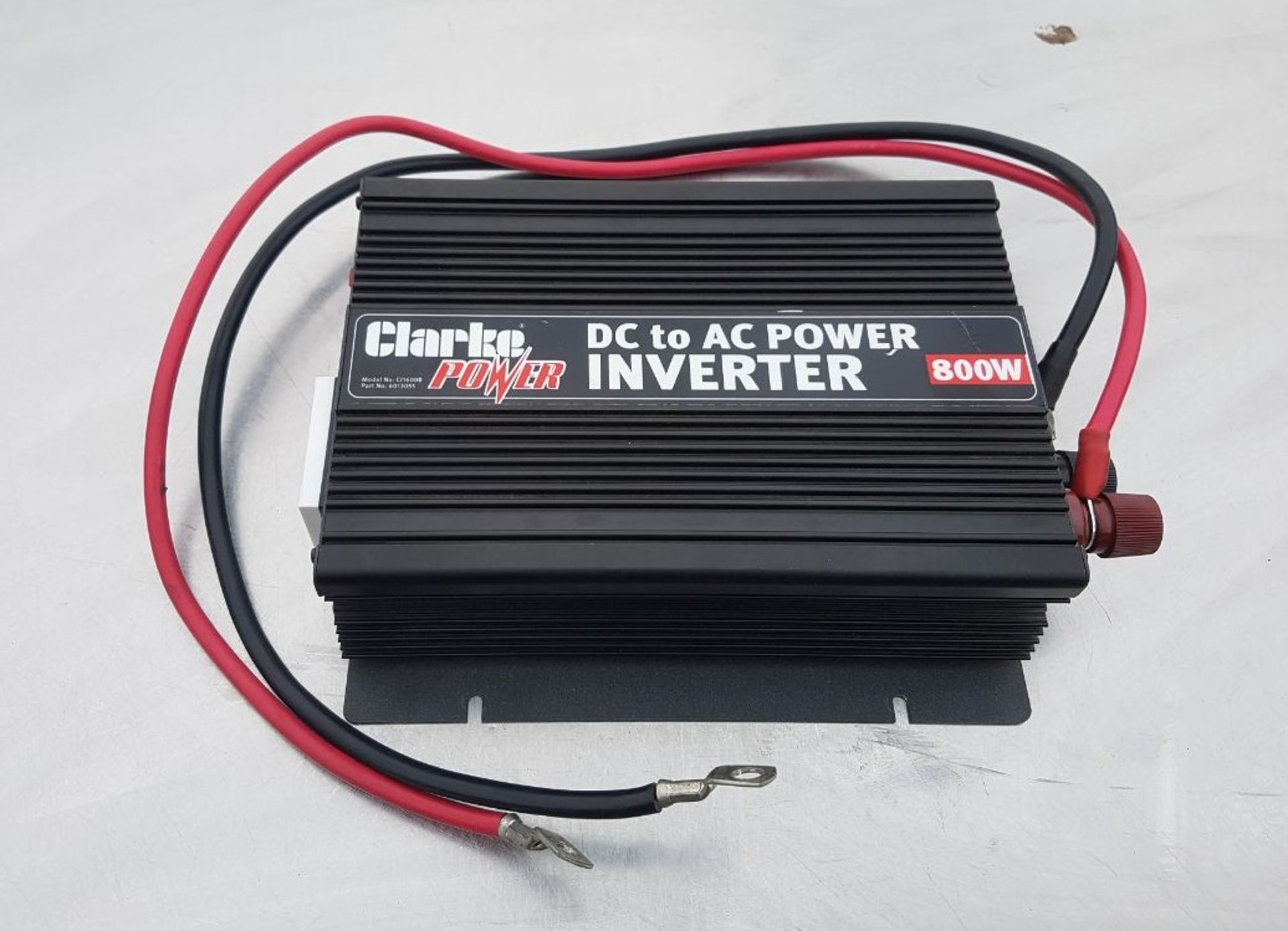 1 x Clarke 12v DC to 230v AC 50Hz 800W output.