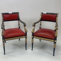 Pair of Regency Ebonised Gilt Armchairs