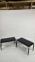 A Pair of Metal & Faux Leather Benches