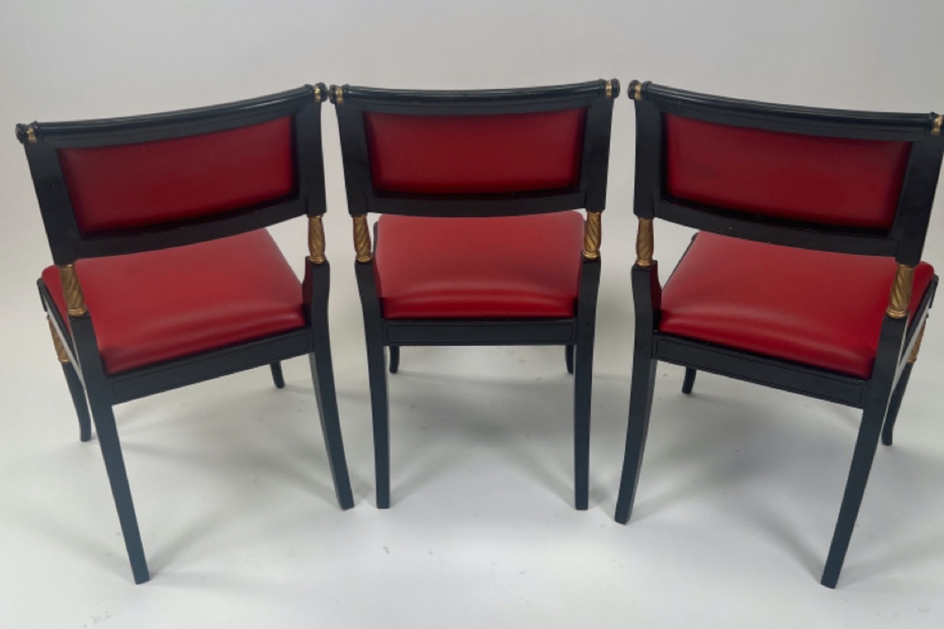 Trio of regency ebonised gilt dining chairs - Image 5 of 8