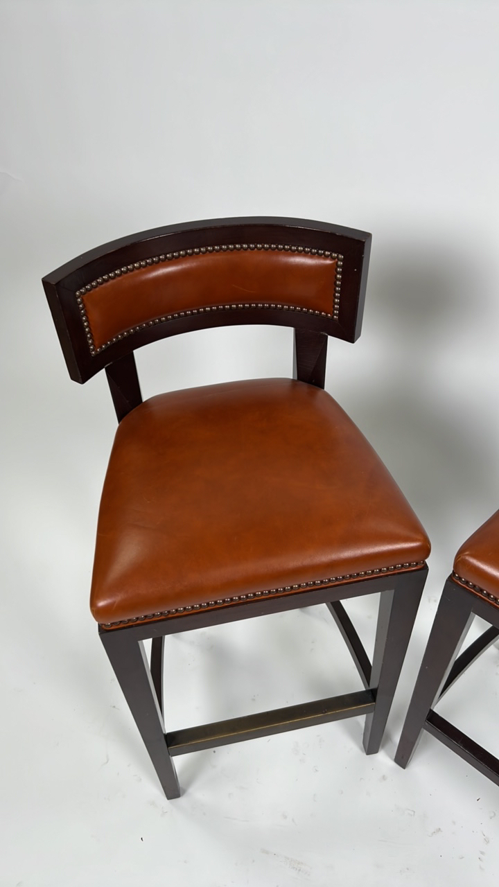 A Pair of Wooden Stools with Faux Leather Seats
