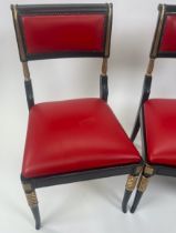 Trio of regency ebonised gilt dining chairs