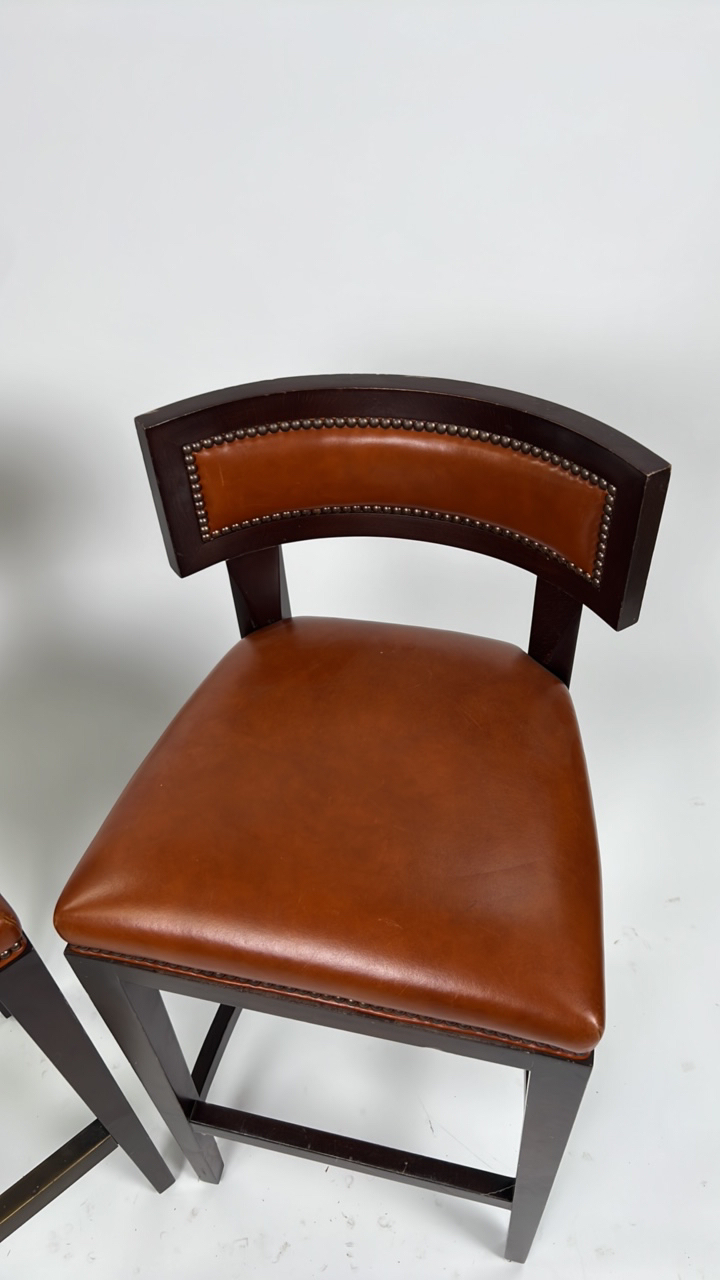 A Pair of Wooden Stools with Faux Leather Seats - Image 2 of 5
