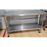 Stainless Steel Catering Table / Trolley on Wheels 1500 x 500 x 900