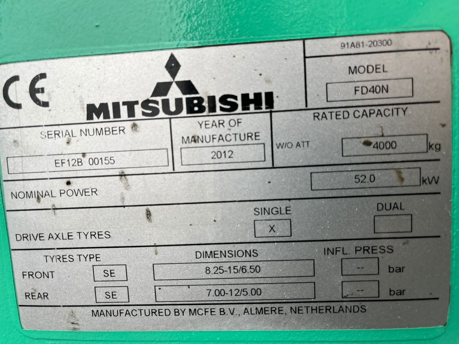 2012 MITSUBISHI FD40N - 4 Tonne Diesel Forklift - Image 2 of 6