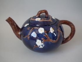 Joseph Holdcroft Majolica floral cobalt teapot