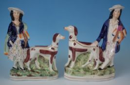 Pair Victorian Staffordshire Pottery Child with dog & game