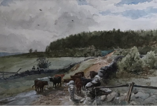 Original signed watercolour by Scottish artist John Smart R.S.A ,R.S.W (1838 -1899) 'Cattle drovers'