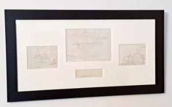 Framed Set Of 3 Nautical Themed Sketches Signed L.S.Lowry