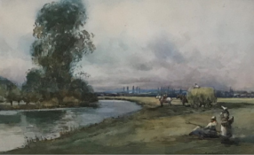 Bend in the River watercolour by Scottish artist John Maclauchlan Milne (1886-1957) Exhib R.S.A, R.A