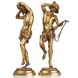 Albert Ernest Carrier-Belleuse (1824 - 1887), A pair of gilt bronze figures of Neapolitan Musicians.
