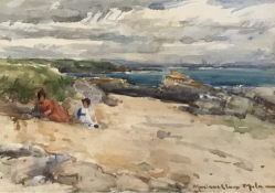 'Playing in the dunes' watercolour by Scottish artist John Maclauchlan Milne (1886-1957 A.R.S.A, R.S