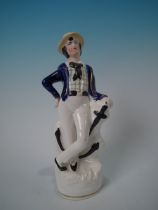 Victorian Staffordshire Pottery sailor & anchor figure