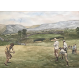 Original signed watercolour by V Greene British artist, Golf interest 10th hole at Gleneagles