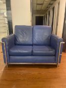 Blue Leather 2 Seater Sofa