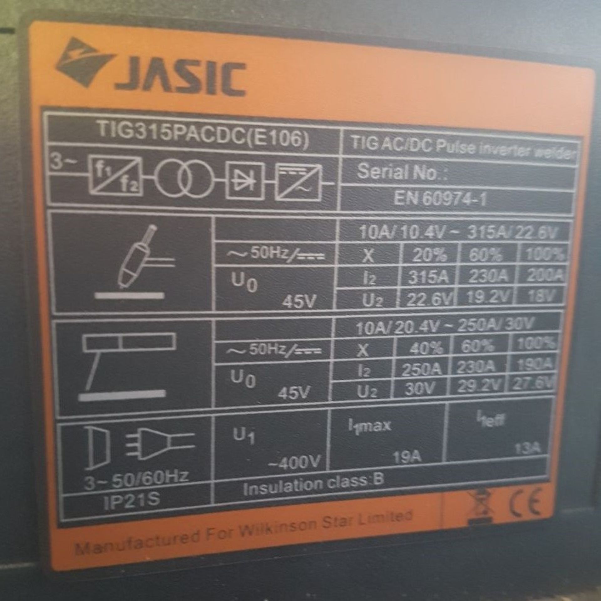 JASIC, 315P TIG MMA DC & AC Digital Welder with Integrated Water Cooler - Image 9 of 11