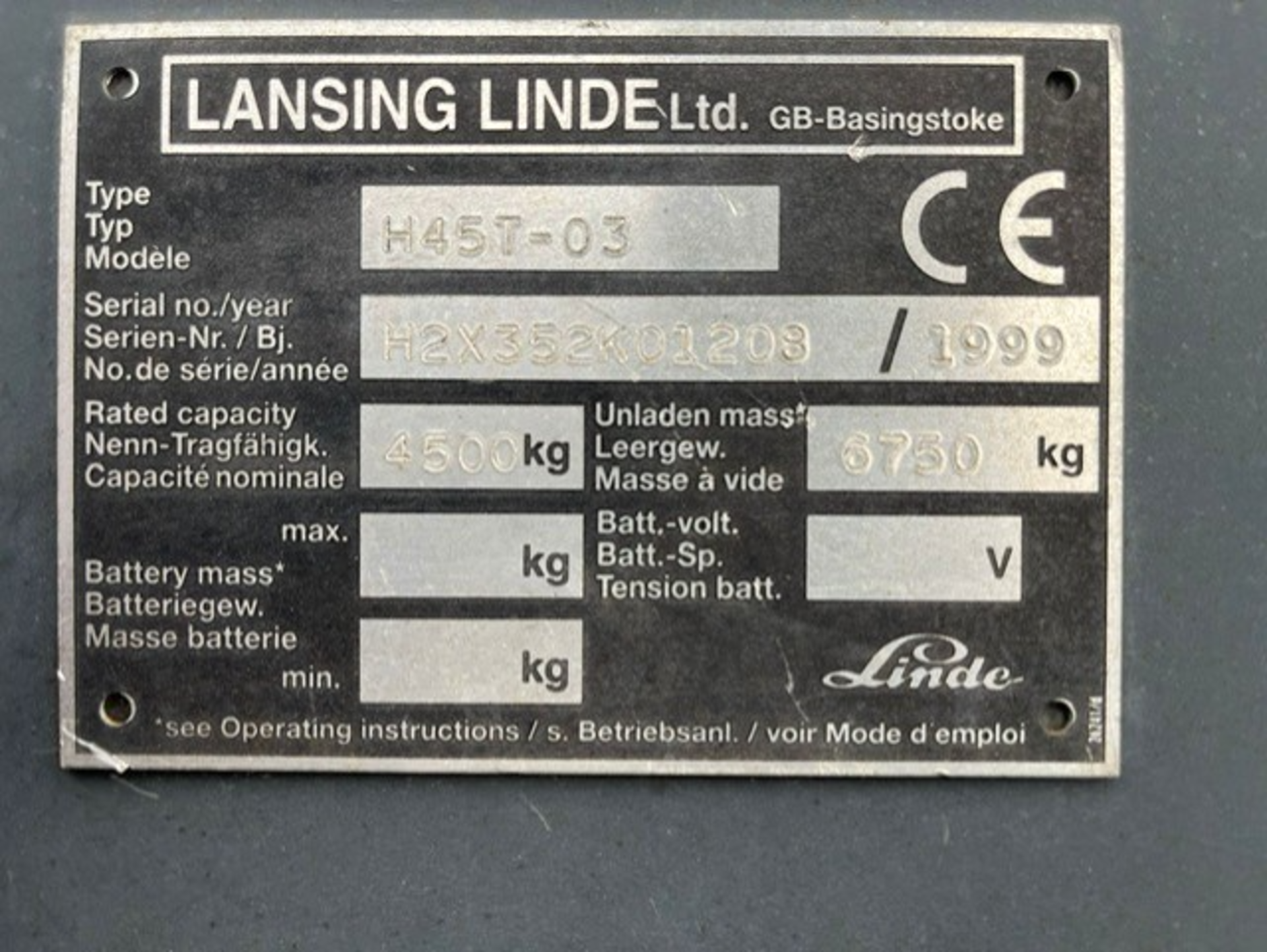 1999 LINDE - H45T, 4.5 Tonne Gas Forklift - Image 3 of 8